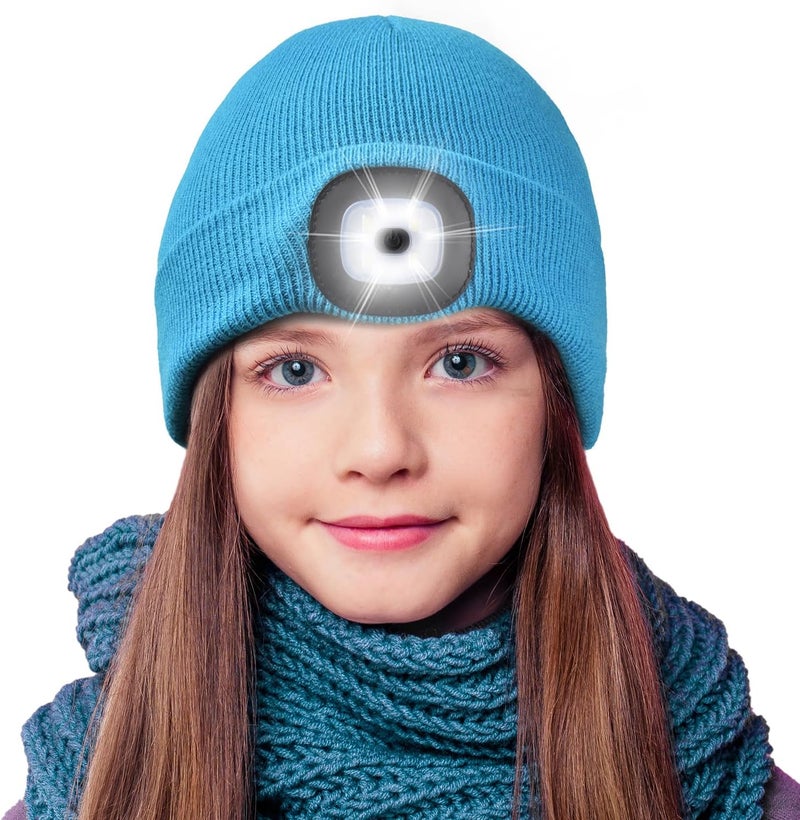 Etsfmoa Store Unisex Beanie with The Light,Gifts for Kids Boys and Girls Children USB Rechargeable Headlamp The Cap - Image 1