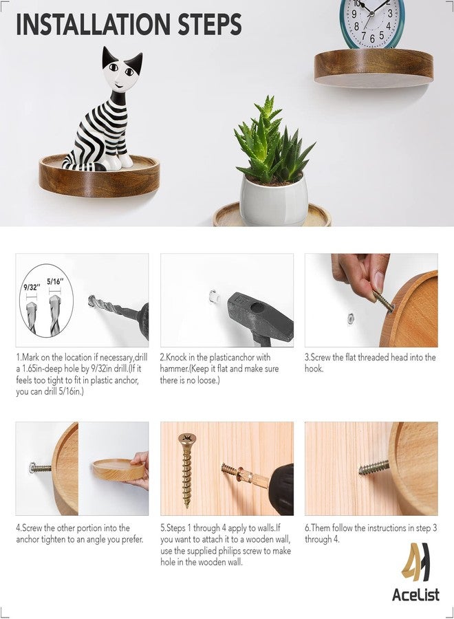 AceList 3-Pack Round Floating Shelves for Wall Decor, 6'' Diameter Acacia Wood Floating Shelf, Cup Plant Wall Shelves for Bedroom, Bedroom, Living Room, Bathroom, Kitchen, Western Decor - Image 4