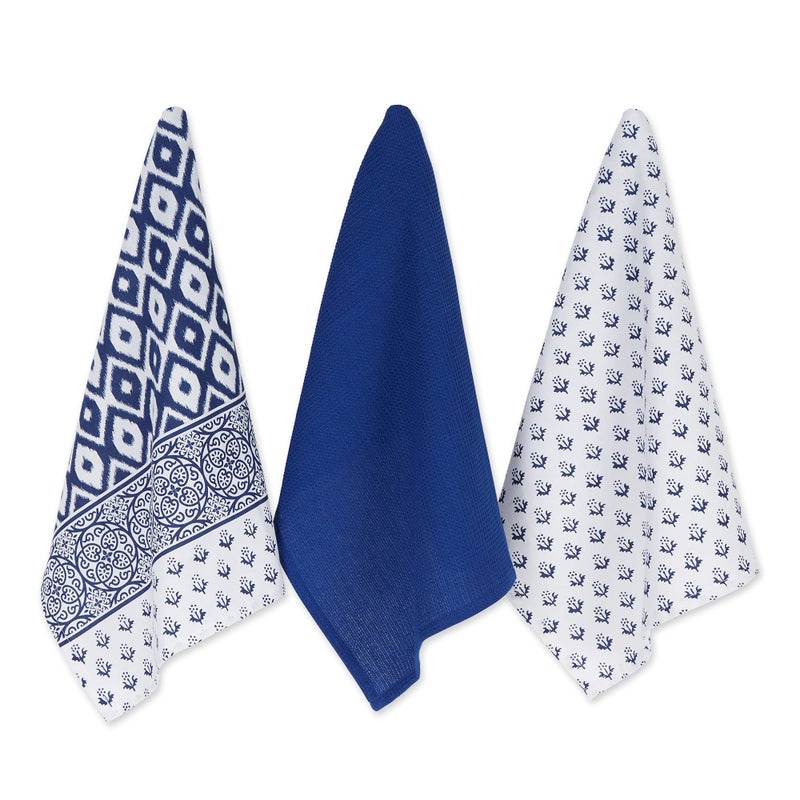 DII Tunisia Blue Market Tabletop and Kitchen Collection  Dishtowel Set  18x28  Tunisian Prints  3 Piece - Image 1