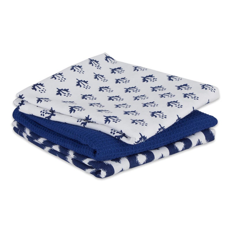 DII Tunisia Blue Market Tabletop and Kitchen Collection  Dishtowel Set  18x28  Tunisian Prints  3 Piece - Image 3