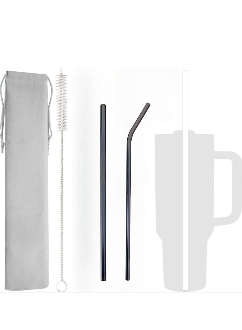 2-Pack Reusable Stainless Steel Metal Straws with Case - Stanley Long Drinking Straws for 40 oz and 30 oz Tumblers Yeti Dishwasher Safe  - Image 1