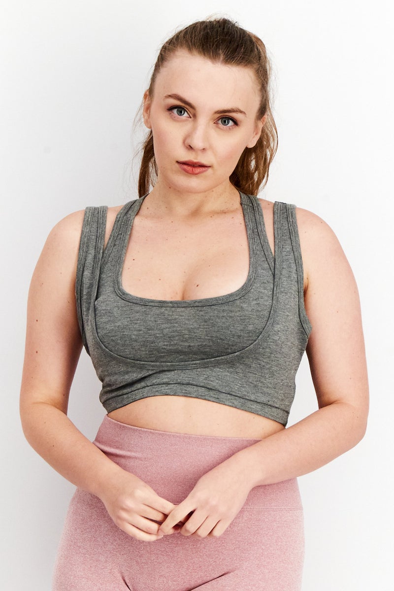 Grayscale Women Sportswear Fit Sleeveless Training Crop Tank Top, Dark Grey - Image 1