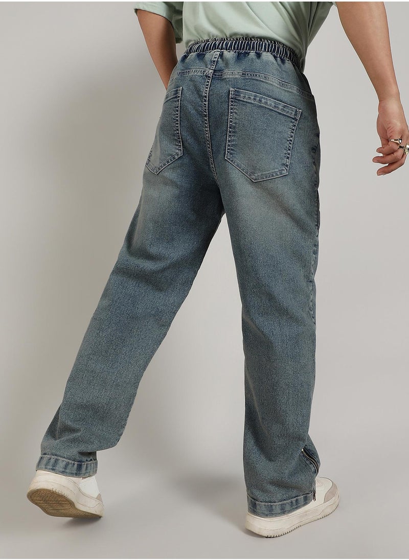Campus Sutra - Men's Steel Blue Acid-Wash Baggy Denim Jeans - Image 1