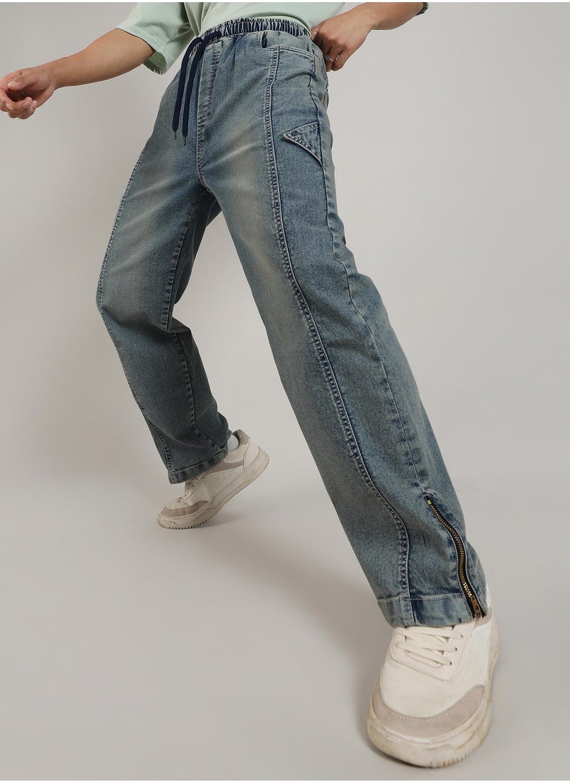 Campus Sutra - Men's Steel Blue Acid-Wash Baggy Denim Jeans - Image 1