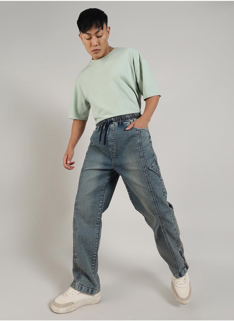 Campus Sutra - Men's Steel Blue Acid-Wash Baggy Denim Jeans - Image 1