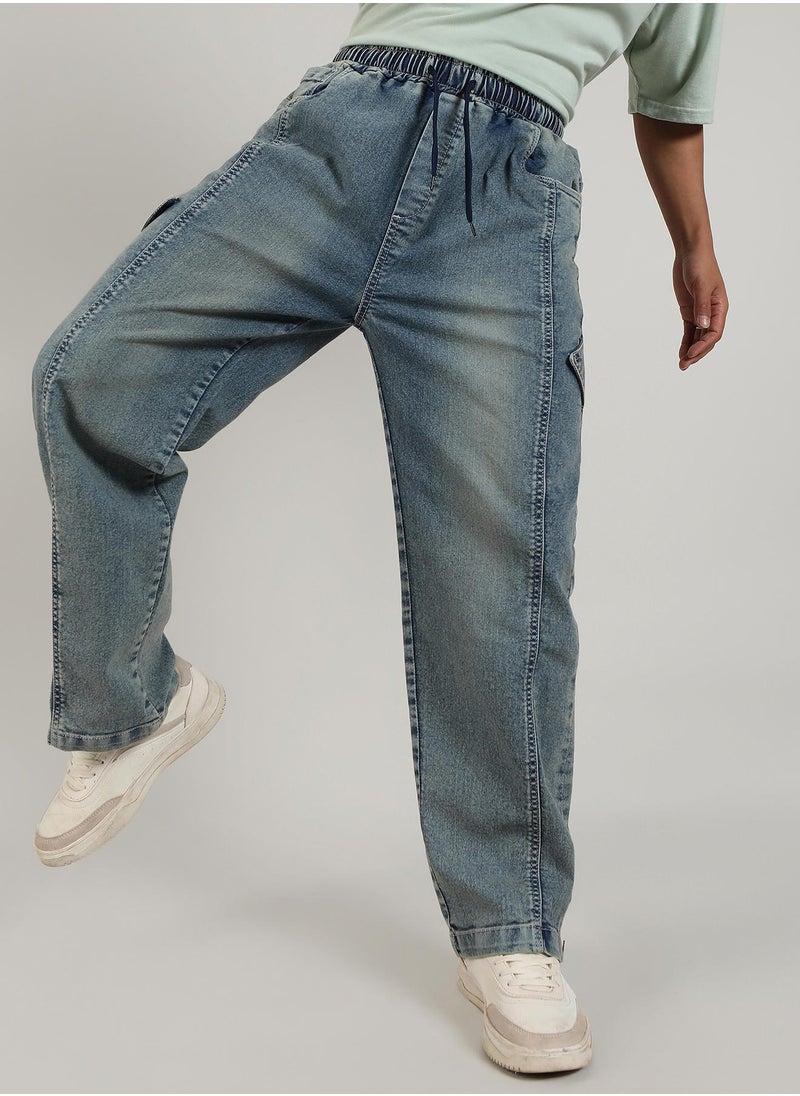 Campus Sutra - Men's Steel Blue Acid-Wash Baggy Denim Jeans - Image 1