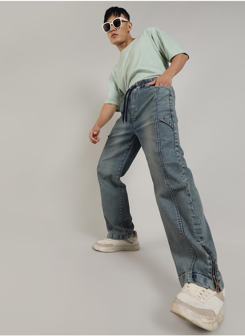 Campus Sutra - Men's Steel Blue Acid-Wash Baggy Denim Jeans - Image 1