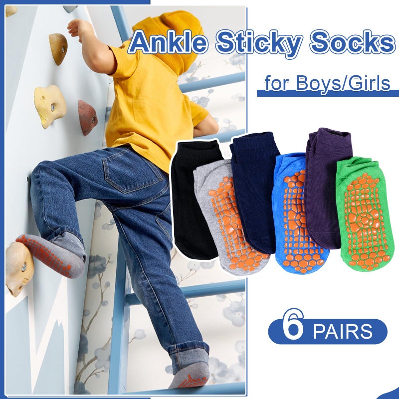 HYCLES Boys Girls Non-Slip Toddler Socks Grip Ankle Sticky Sock Anti-Skid Socks for Kids 6 Pairs for 6-9 Years Kids - Image 4
