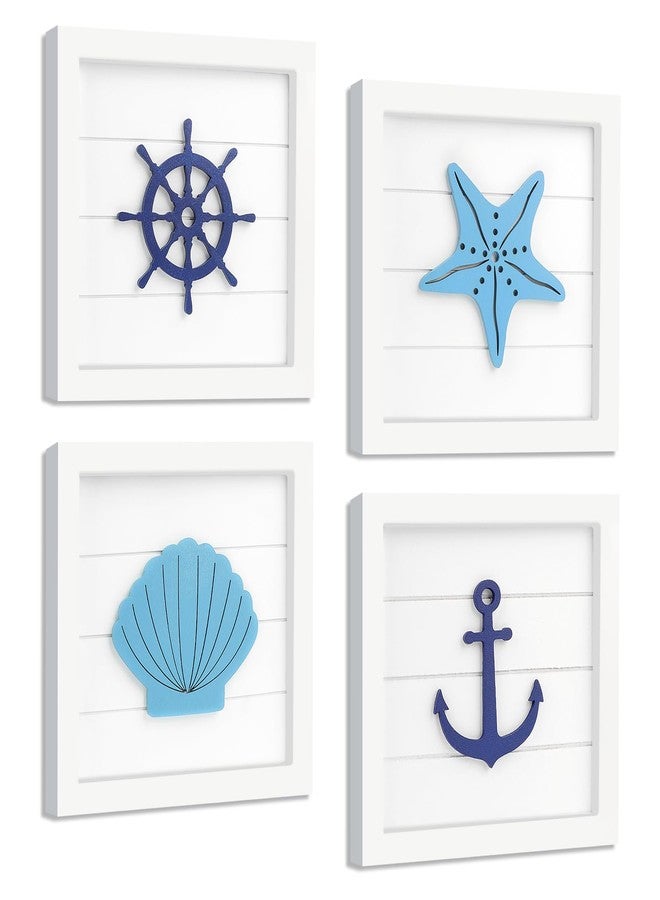 Fangoo 4Pcs 3D Nautical Wall Decor Anchor Ship Wheel Seashell Starfish Rustic Beach Theme Home Decor Coastal Room Wall Decorations Ocean Wall Art for Bathroom Bedroom House Nautical Gifts - Image 1