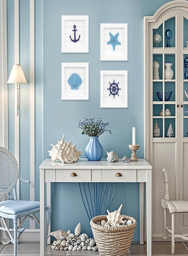 Fangoo 4Pcs 3D Nautical Wall Decor Anchor Ship Wheel Seashell Starfish Rustic Beach Theme Home Decor Coastal Room Wall Decorations Ocean Wall Art for Bathroom Bedroom House Nautical Gifts - Image 3