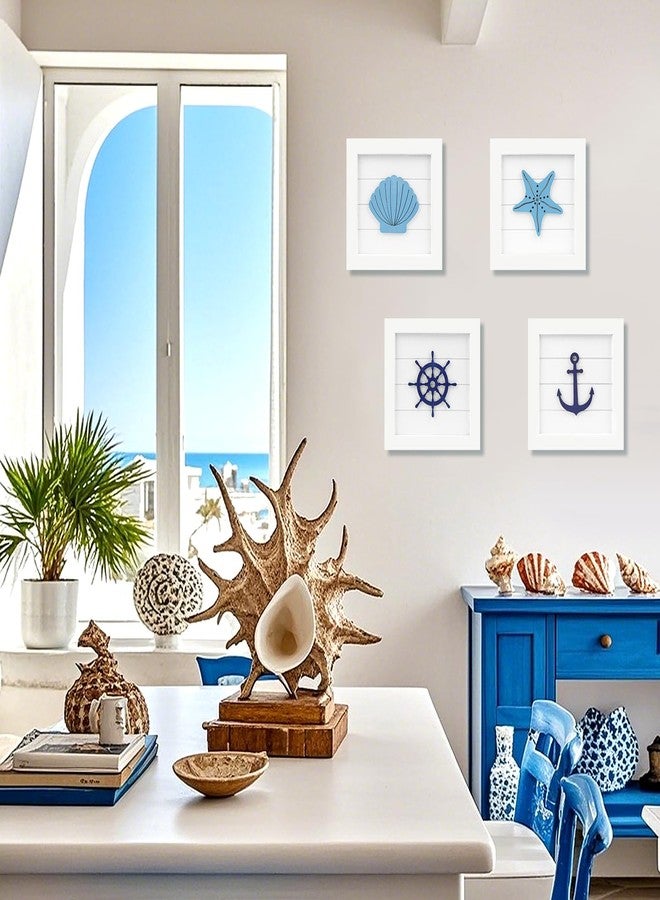 Fangoo 4Pcs 3D Nautical Wall Decor Anchor Ship Wheel Seashell Starfish Rustic Beach Theme Home Decor Coastal Room Wall Decorations Ocean Wall Art for Bathroom Bedroom House Nautical Gifts - Image 5