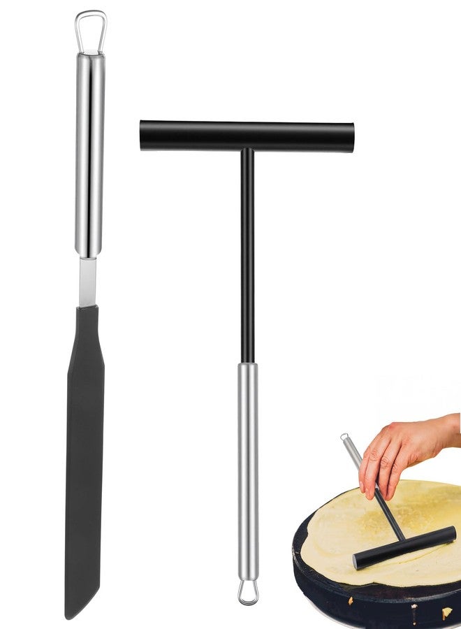 SHENLIU 2PCS Crepe Spreader and Spatula Kit, 8inch T-Shaped Batter Spreader 13.4 Inch Crepe Maker Spatula Turner Stainless Steel Pancake Tool for Any Size Pan - Image 1