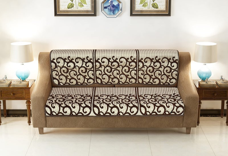 Jayvaam Sawna Homes Chenille Sofa Cover Set 5 Seater For Living Room-3 Seater&2 Seater Sofa Slip Covers For Home-Premium Furniture Protector Panels For Sofa Couch Office,10 Piece,Light Brown - Image 4