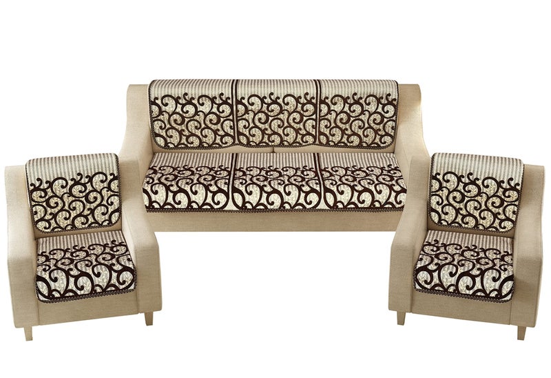 Jayvaam Sawna Homes Chenille Sofa Cover Set 5 Seater For Living Room-3 Seater&2 Seater Sofa Slip Covers For Home-Premium Furniture Protector Panels For Sofa Couch Office,10 Piece,Light Brown - Image 5