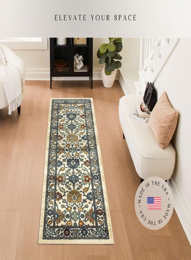 Maples Rugs Benton Oriental Runner Rug - Made in USA - Washable, Non Slip Indoor Carpet for Hallway, Kitchen, and Laundry Room, 2' x 6', Beige/Multi - Image 2