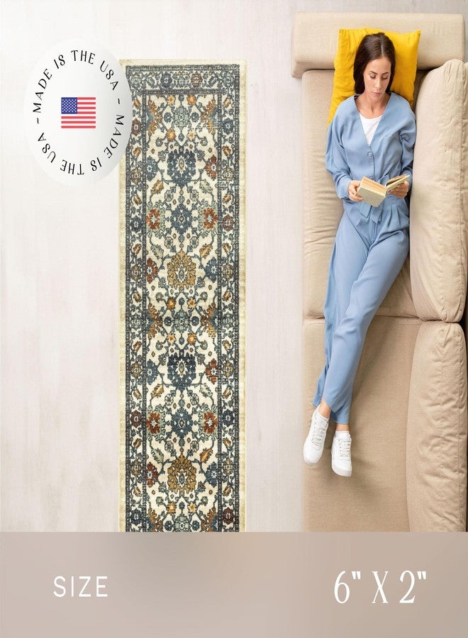 Maples Rugs Benton Oriental Runner Rug - Made in USA - Washable, Non Slip Indoor Carpet for Hallway, Kitchen, and Laundry Room, 2' x 6', Beige/Multi - Image 3