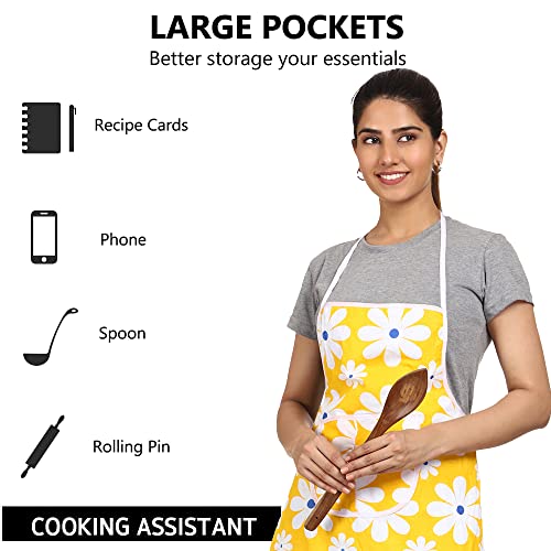JMi Cotton Floral Print Fabric Waterproof Apron with Long Ties and multipurpose front large pocket For Cooking Dusting Home Kitchen Restaurant for Men & Women Unisex Apron. Pack of 3 (Multicolor) - Image 2