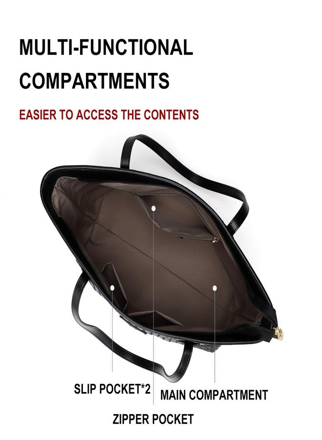 سينفايكروز حقيبة يد جلدية من سينفايكروز للنساء، حقيبة كتف بسحاب، بنمط منسوج وسعة كبيرة للعمل والسفر - Image 5