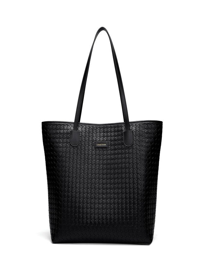 سينفايكروز حقيبة يد جلدية من سينفايكروز للنساء، حقيبة كتف بسحاب، بنمط منسوج وسعة كبيرة للعمل والسفر - Image 1