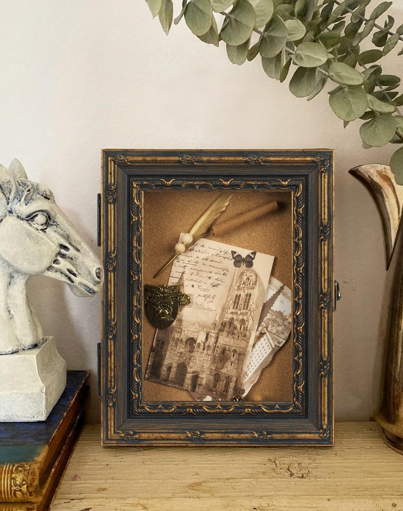 FOLKOR Flowers Shadow Box Display Case 8x10, Vintage Shadow Box Picture Frame with Pins and Tapes for Wedding Bouquet Memorabilia Medals Photos Baby Items, Warm Gift for Mom Sister Friend (Black Gold) - Image 2
