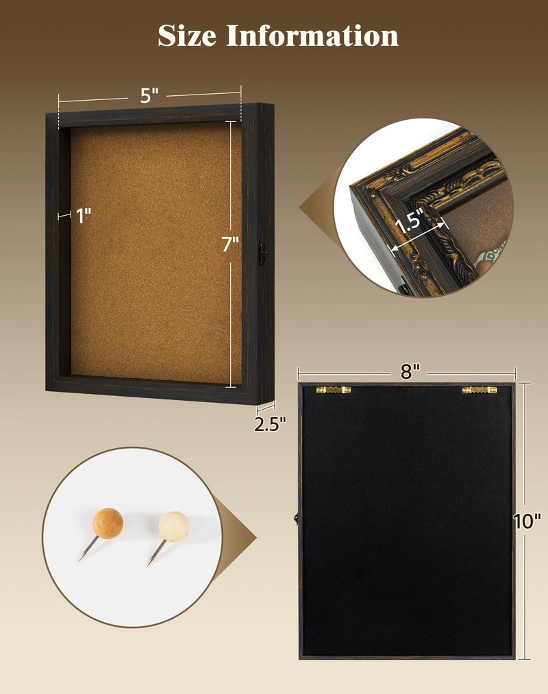 FOLKOR Flowers Shadow Box Display Case 8x10, Vintage Shadow Box Picture Frame with Pins and Tapes for Wedding Bouquet Memorabilia Medals Photos Baby Items, Warm Gift for Mom Sister Friend (Black Gold) - Image 5