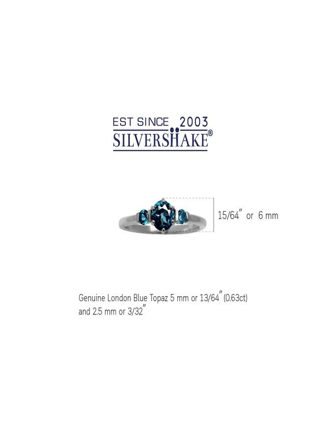 Silvershake Petite 3 Stone Genuine London Blue Topaz White Gold Plated 925 Sterling Silver Ring Size 7 - Image 3