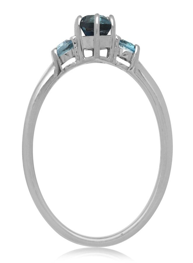 Silvershake Petite 3 Stone Genuine London Blue Topaz White Gold Plated 925 Sterling Silver Ring Size 7 - Image 4
