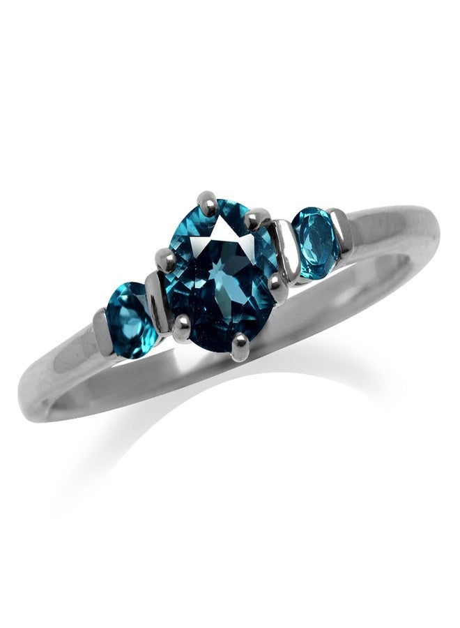 Silvershake Petite 3 Stone Genuine London Blue Topaz White Gold Plated 925 Sterling Silver Ring Size 7 - Image 1