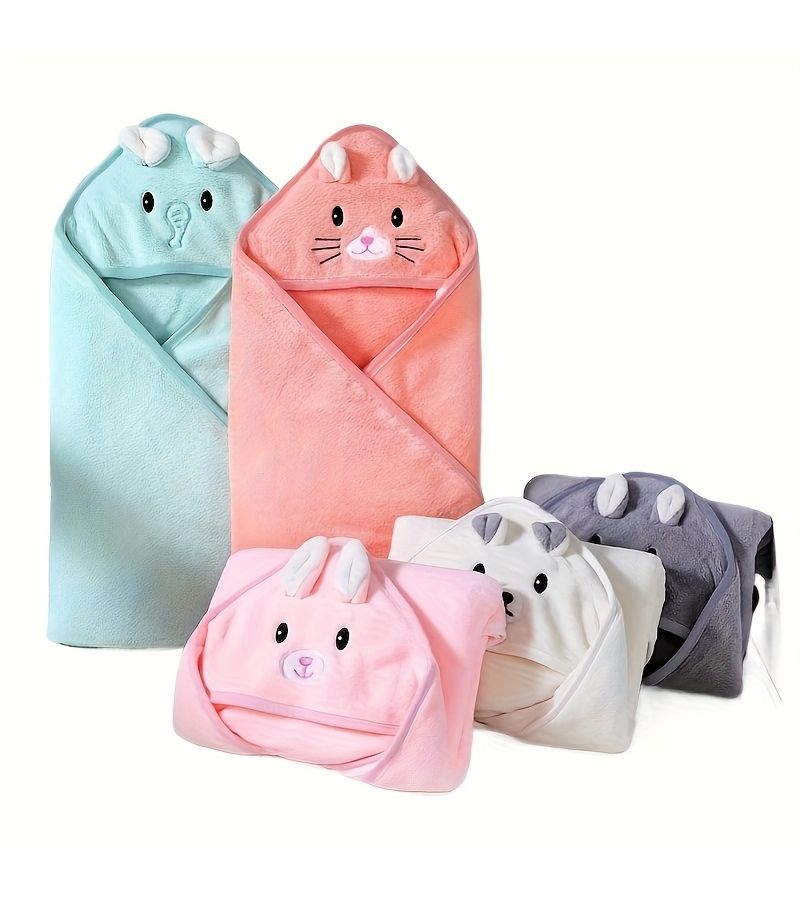 Thick Cartoon Hooded Bath Towel for Newborns Open Eyed Orange Kitten Absorbent Cozy Design - Image 5