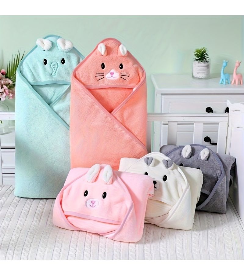 Thick Cartoon Hooded Bath Towel for Newborns Open Eyed Orange Kitten Absorbent Cozy Design - Image 1