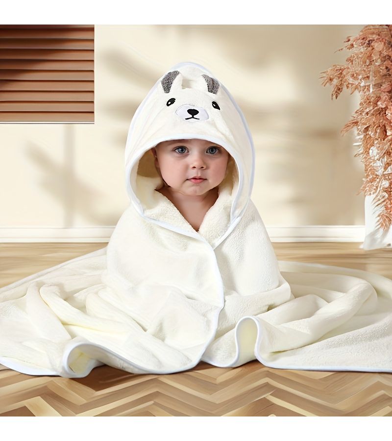Thick Cartoon Hooded Bath Towel for Newborns Open Eyed Orange Kitten Absorbent Cozy Design - Image 3