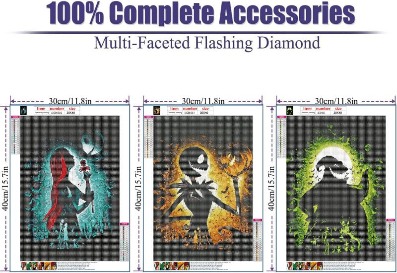 AIBOERL 3 Pack Diamond Art Kits for Adults,Halloween 5D Diamond Painting Kits for Adults Beginners,DIY Full Round Drill Diamond Dot Painting Gem Art Kits for Adult, Home Wall Decor 12x16Inch - Image 4