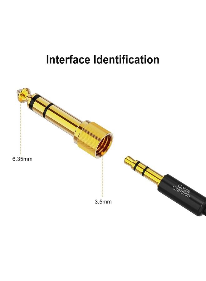 CableCreation محول من مقبس ستيريو 6.35 مم إلى جاك ستيريو 3.5 مم، ذكر 6.35 مم إلى أنثى 3.5 مم مع برغي، مطلي بالذهب