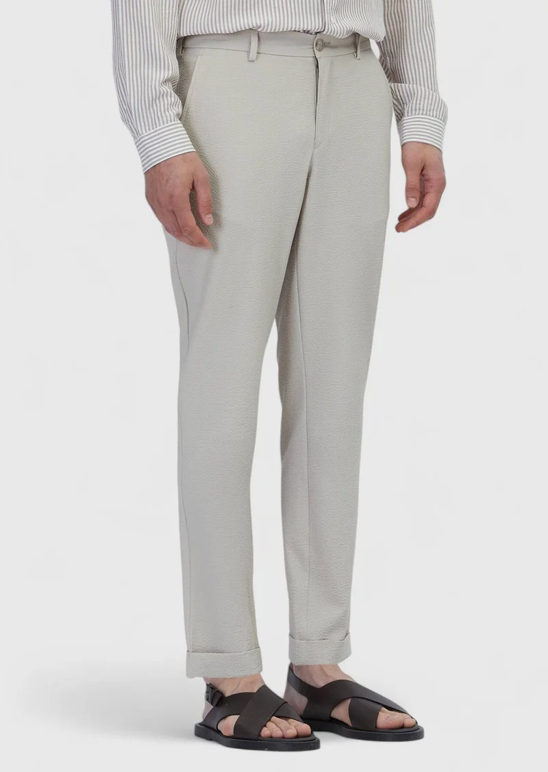Ramsey Beige Weaving Jogging Fit Casual Trousers