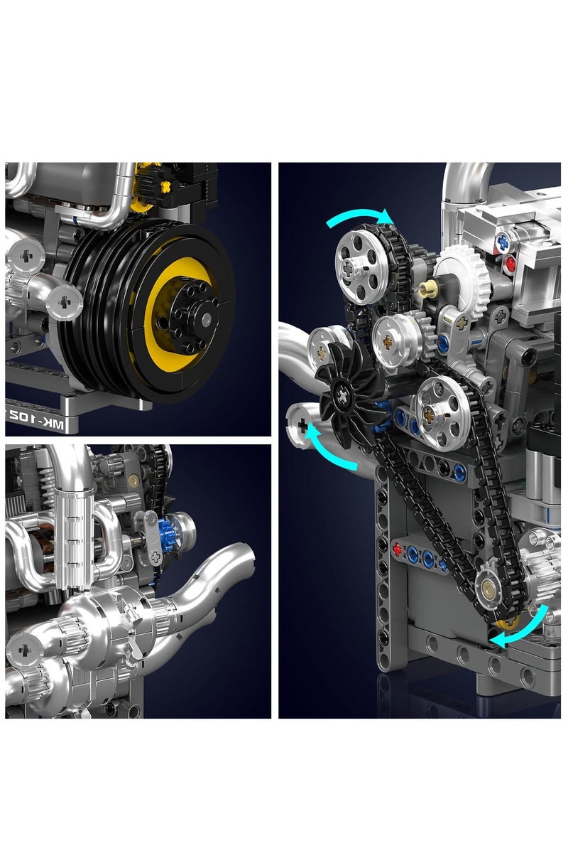 mould king 10215 Supercar Engine Building Kit,Realistic Mechanical Model with Moving, Detailed Gears STEM Educational Build - Image 4