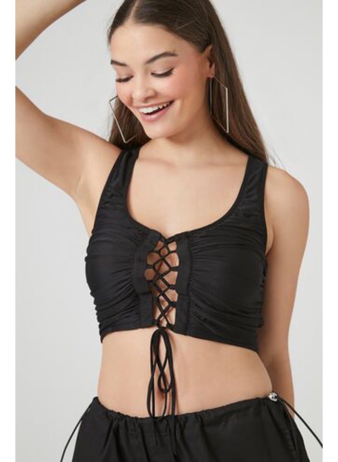 FOREVER 21 Mesh Lace-Up Crop Top - Image 1