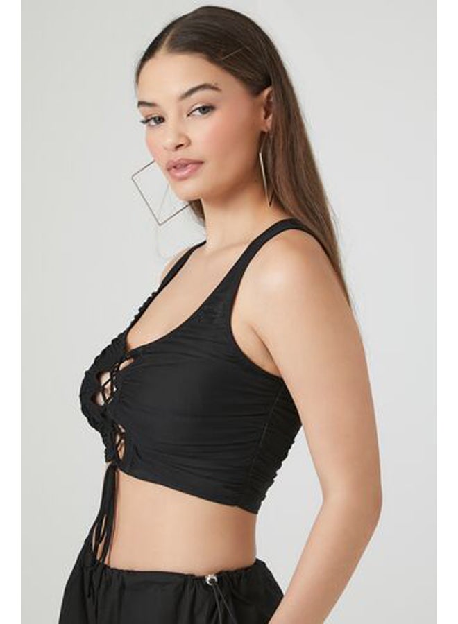 FOREVER 21 Mesh Lace-Up Crop Top - Image 2