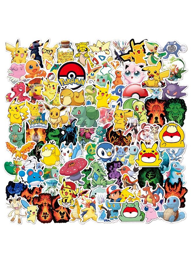100-Piece PokeMon Pikachu Stickers Cartoon Vinyl Aesthetic Sticker Laptop Stickers for Skateboard Guitar Travel Case Graffiti Sticker Door Luggage Car Bike Bicycle for Kids Teens Girls Adults