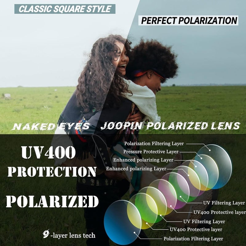 Joopin Square Sunglasses Men Women Polarized UV Protection Classic Trendy Lightweight Designer Sun Glasses for Driving Fishing Hiking Golf - Image 3