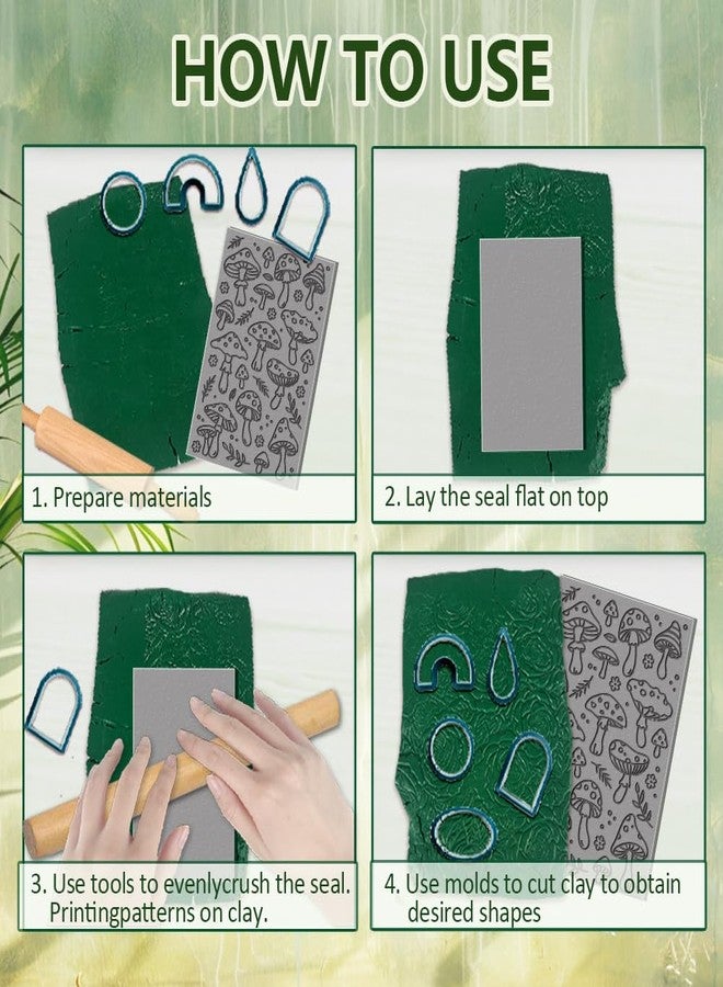 CHGCRAFT 4PCS Polymer Clay Texture Sheets Mushroom Polymer Texture Mat Sea Life Butterfly Dragon Pattern Pad Clay Stamps Tools for Polymer Earrings Jewelry Making, 4x2.6inch - Image 3