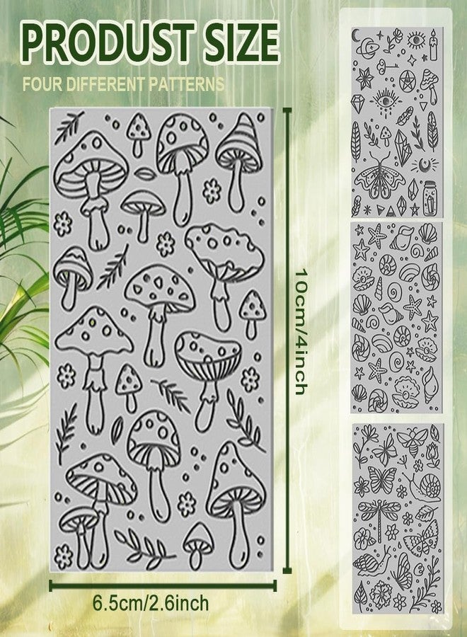CHGCRAFT 4PCS Polymer Clay Texture Sheets Mushroom Polymer Texture Mat Sea Life Butterfly Dragon Pattern Pad Clay Stamps Tools for Polymer Earrings Jewelry Making, 4x2.6inch - Image 2