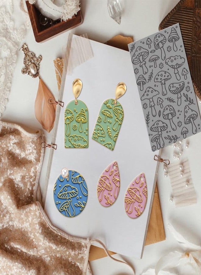 CHGCRAFT 4PCS Polymer Clay Texture Sheets Mushroom Polymer Texture Mat Sea Life Butterfly Dragon Pattern Pad Clay Stamps Tools for Polymer Earrings Jewelry Making, 4x2.6inch - Image 5