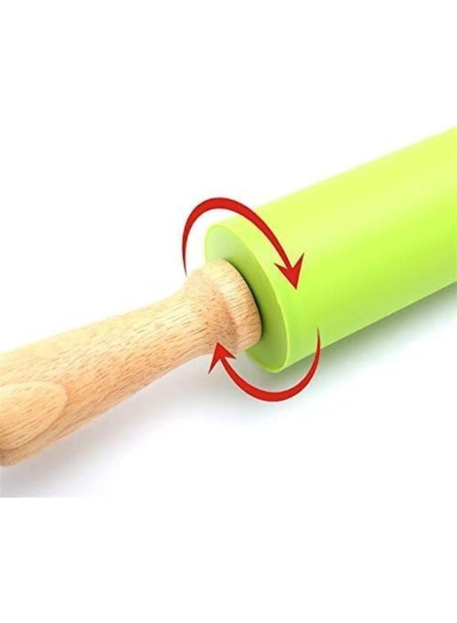 ECVV Silicone Non Stick Rolling Pin Wooden Handle Flour Dough Pastry Roller Baking Tools, Rolling Pins - Image 3