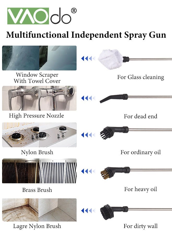 فاو دو منظف بخار محمول باليد مع 7 قطع من الملحقات، خزان سعة 1.68 لتر، تسخين سريع لمدة 10 ثوانٍ، آلة تنظيف بالبخار متعدد الأغراض بدرجة حرارة عالية للاستخدام المنزلي، لتنظيف أثاث المنزل وتنظيف السيارات، جص المطبخ والحمام والبلاط - Image 4