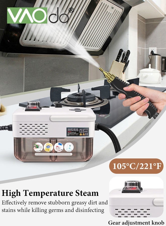 فاو دو منظف بخار محمول باليد مع 7 قطع من الملحقات، خزان سعة 1.68 لتر، تسخين سريع لمدة 10 ثوانٍ، آلة تنظيف بالبخار متعدد الأغراض بدرجة حرارة عالية للاستخدام المنزلي، لتنظيف أثاث المنزل وتنظيف السيارات، جص المطبخ والحمام والبلاط - Image 2