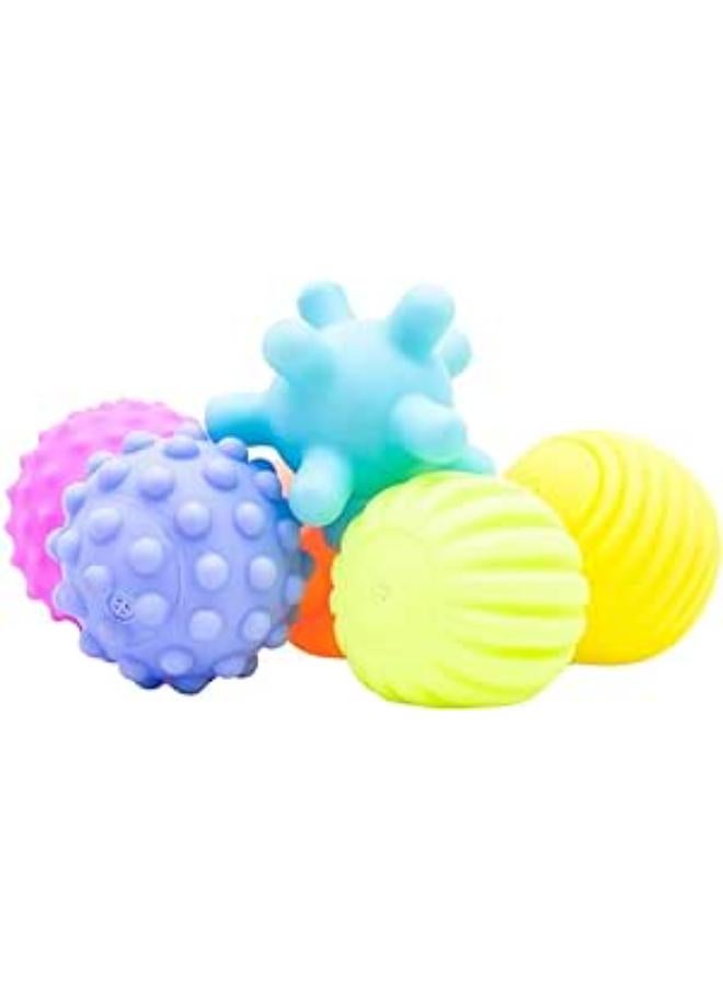 B4BRAIN Sensory Balls Toys Pack of 6 | Colourful Squeaky Ball | Soft Ball for 0-1 Year Babies for Brain Development Soft Silicone Rubber (Squash, Multicolored)