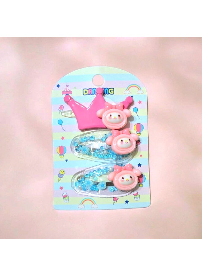 مجموعة من ٣ كلبس للشعر / وردي * ازرق - Image 1