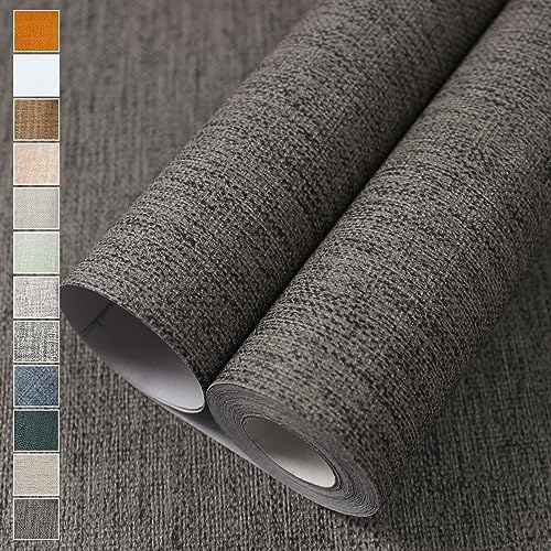 WADILE Grasscloth Peel and Stick Wallpaper 157in x 787in Textured Contact Paper for Cabinets Faux Linen Wall Paper Pull and Stick Fabric Vinyl Wallpaper Self Adhesive Brown Gray