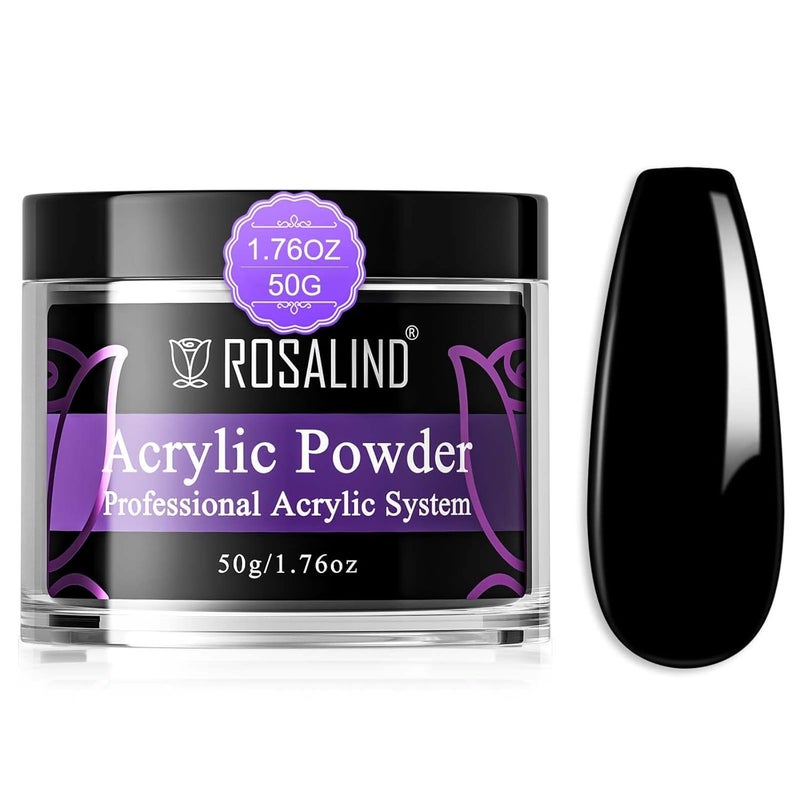 Rosalind بودرة أظافر أكريليك سوداء ROSALIND 50 جرام/1.76 أونصة لبودرة أكريليك سوداء لتمديد الأظافر، أكريليك محترف، بوليمر كريستالي أسود، بودرة أظافر أكريليك، تجف بشكل طبيعي دون الحاجة إلى مصباح أظافر. - Image 1