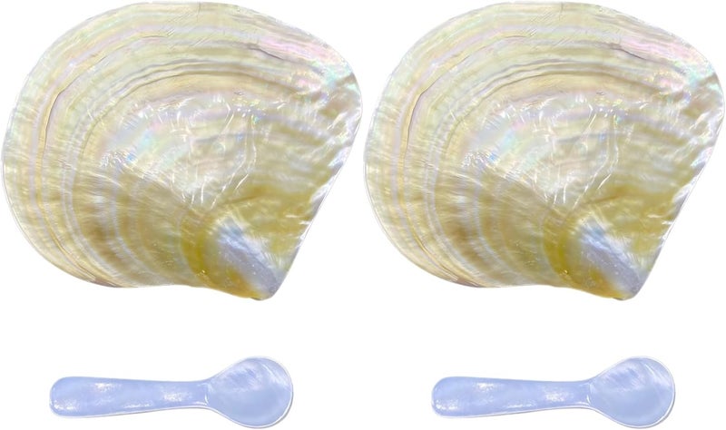 2 Pcs Natural Shell Dish Set with Pearl Spoon, Caviar Server Set, Elegant Presentation for Appetizers and Desserts - Image 1